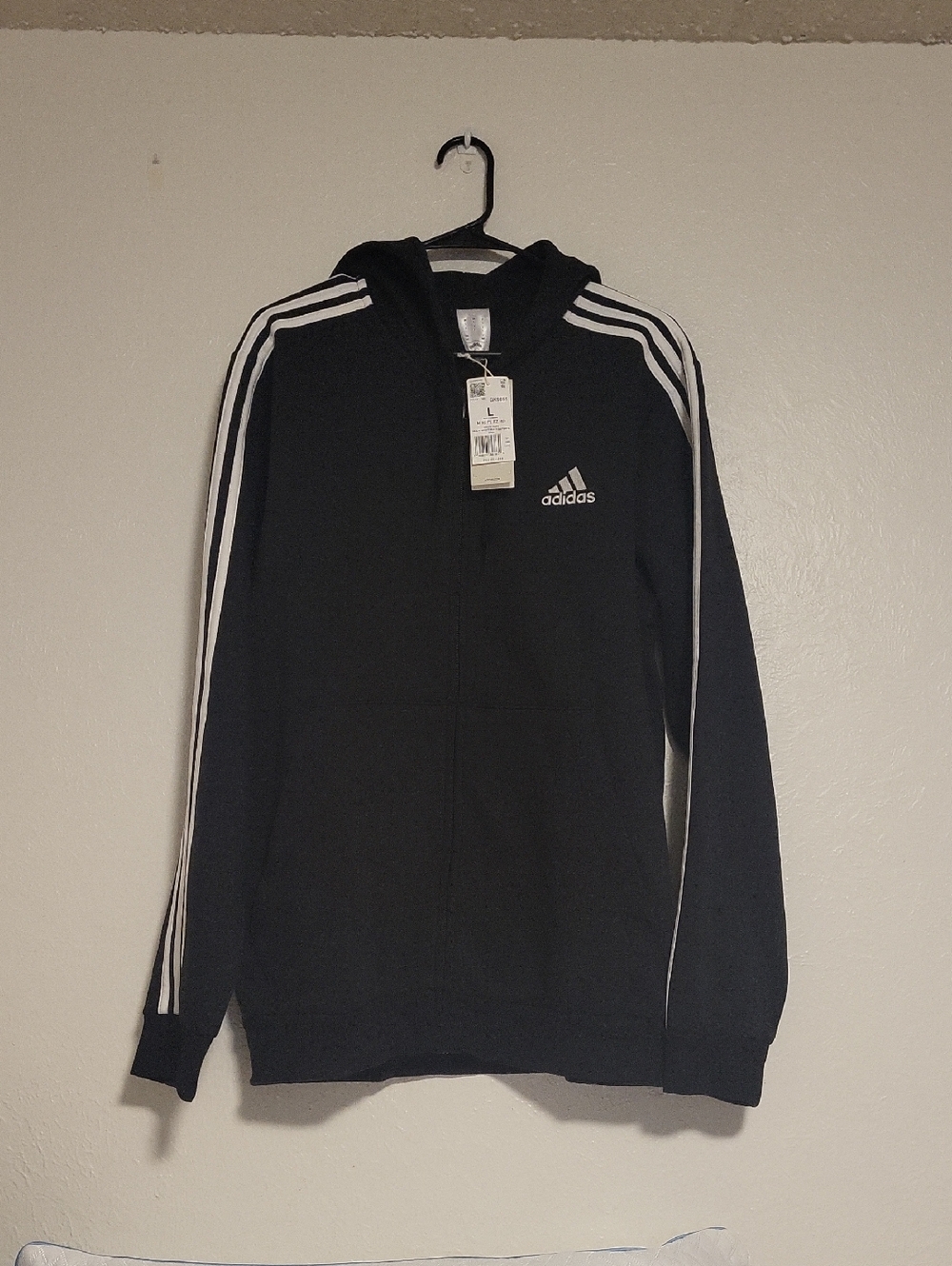 adidas Black Zip-Up Hoodie with White Three Stripes